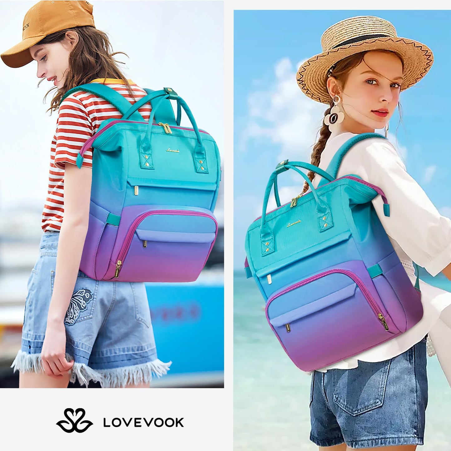 LOVEVOOK Gradient Laptop Backpack for Women,Colorful School College Backpack for 6-18 Teen Girl Boy Daughter Kid,Bookbag Travel Gift Supplies,15.6 Inch Work Computer Bakcpack Laptop Bag,Green-Red