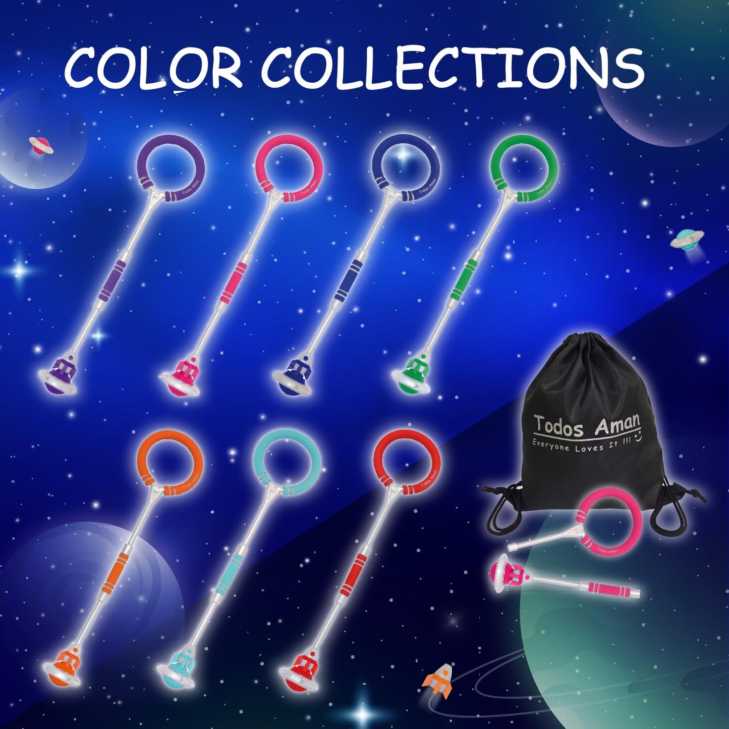 Todos Aman Rocket Flashing LED Ankle Skip Fun Cool Jumping Gift for Ages 5 6 7 8 9 10+ Kids NO Battery Charging Needed Family Exercise Fitness Coordination Balance Extra Energy Burning (Blue & Pink, 2Pk)