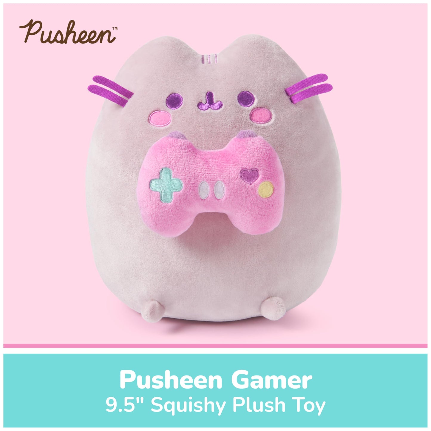 GUND Pusheen Gamer Plush, Squishy Toy, Collectible Plush Toy, Gaming Decor, Stuffed Animal for Ages 8 and Up, Gray, 9.5”