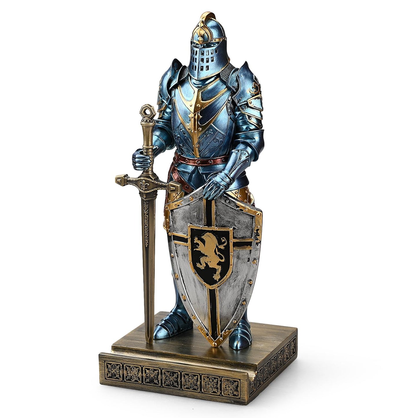 HDMbigmi King's Guard Ornament Knight Statue for Desk, Desktop Accessories Pen Holder Pen Stand Paperweight for Office and Home (Blue)
