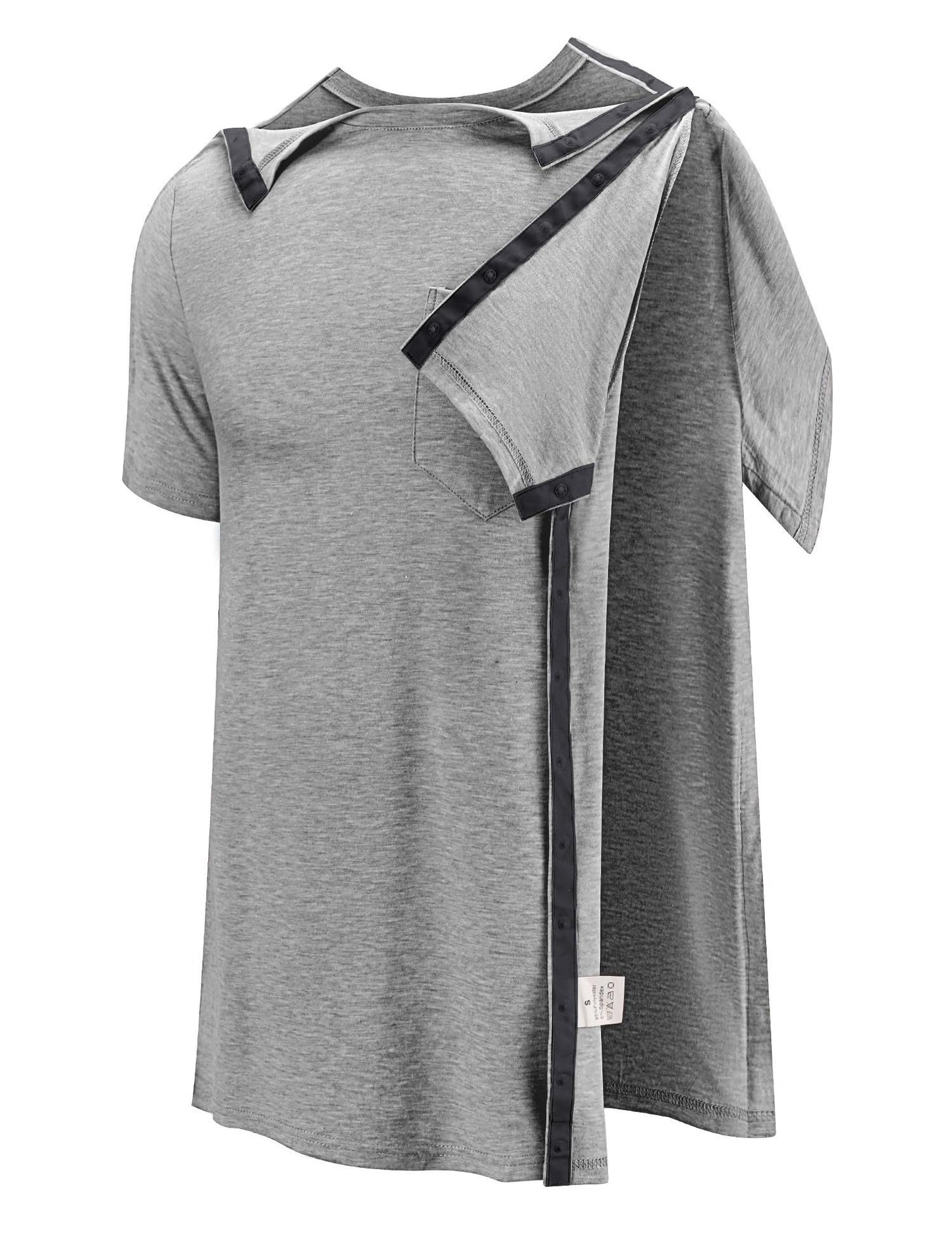 Poriff Surgery Shirts Men Arm Broken Clothes Full Snap Button Up Down Adaptive Hospital Post Operative Clothing Cancer Disabled Supplies Side Open Front Pockets Bedridden Man 2 Pack