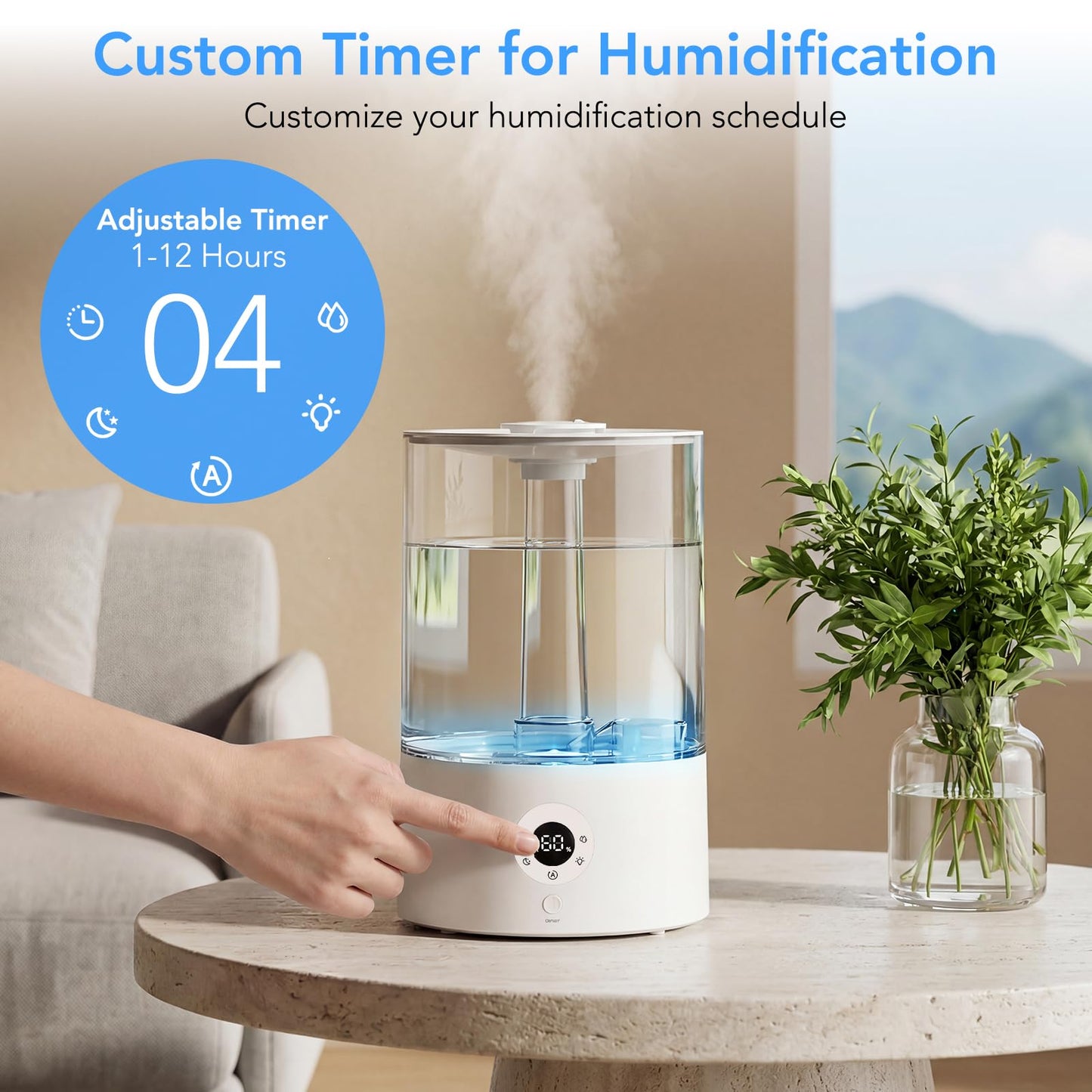 Electactic 4L Top Fill Humidifier for Bedroom, Auto Constant Humidity, Smart Control, Quiet Ultrasonic Cool Mist, 360° Nozzle, 3 Mist Levels, 7-Color Light for Home Office Baby Room