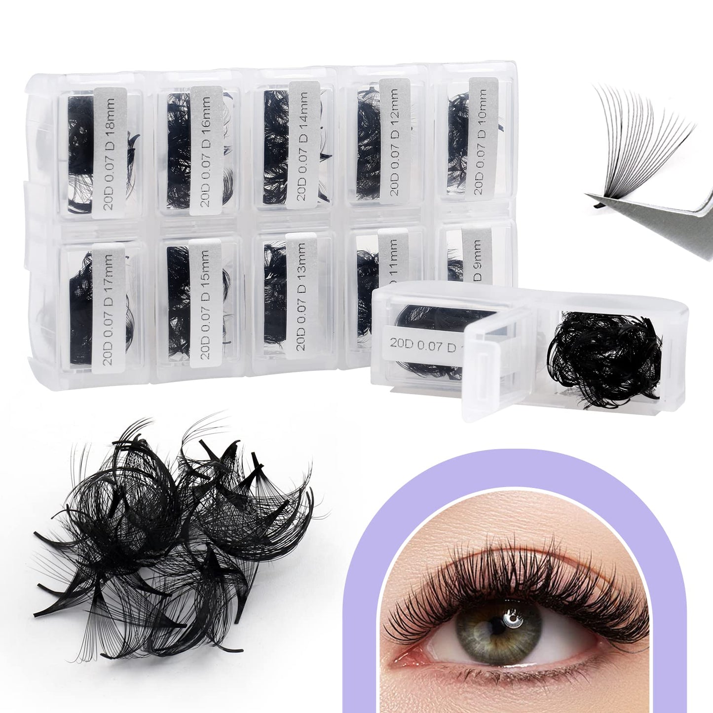 WENDY Lashes Premade Fans Eyelash Extensions 1200PCS Eyelash Extension 20D Volume Lash Extensions Loose Promade Fans D Curl Mixed 9-20mm Pointed Base Pre Made Lashes(1200PCS-20D-0.07-D, 9-20mm mixed)