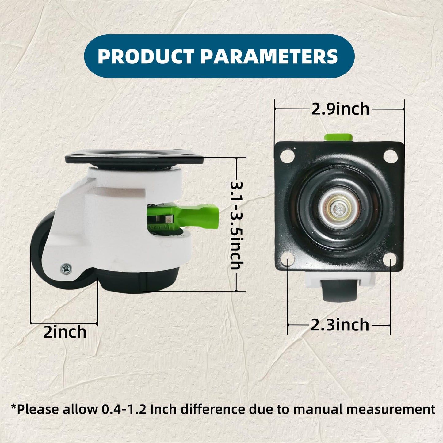 4 Pack Leveling Casters with Ratchet Handle, Adjustable Heavy Duty Casters, Retractable and 360 Degree Swivel Castors, Quiet and Floor-Friendly, for Workbench, Equipment, Swivel Castor Wheels (T60)