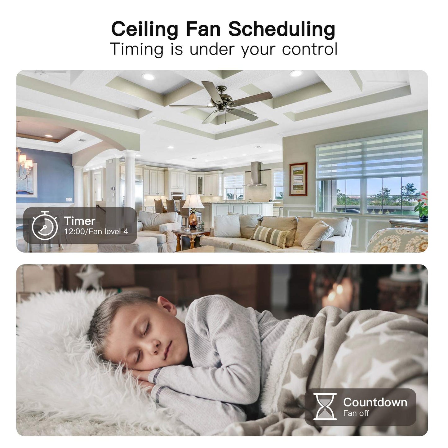 TREATLIFE Smart Ceiling Fan Control 2Pack, 4 Speed Fan Switch for Ceiling Fan, Neutral Wire Required, Compatible with Alexa and Google Assistant, Wall Control, Schedule, No Hub Required