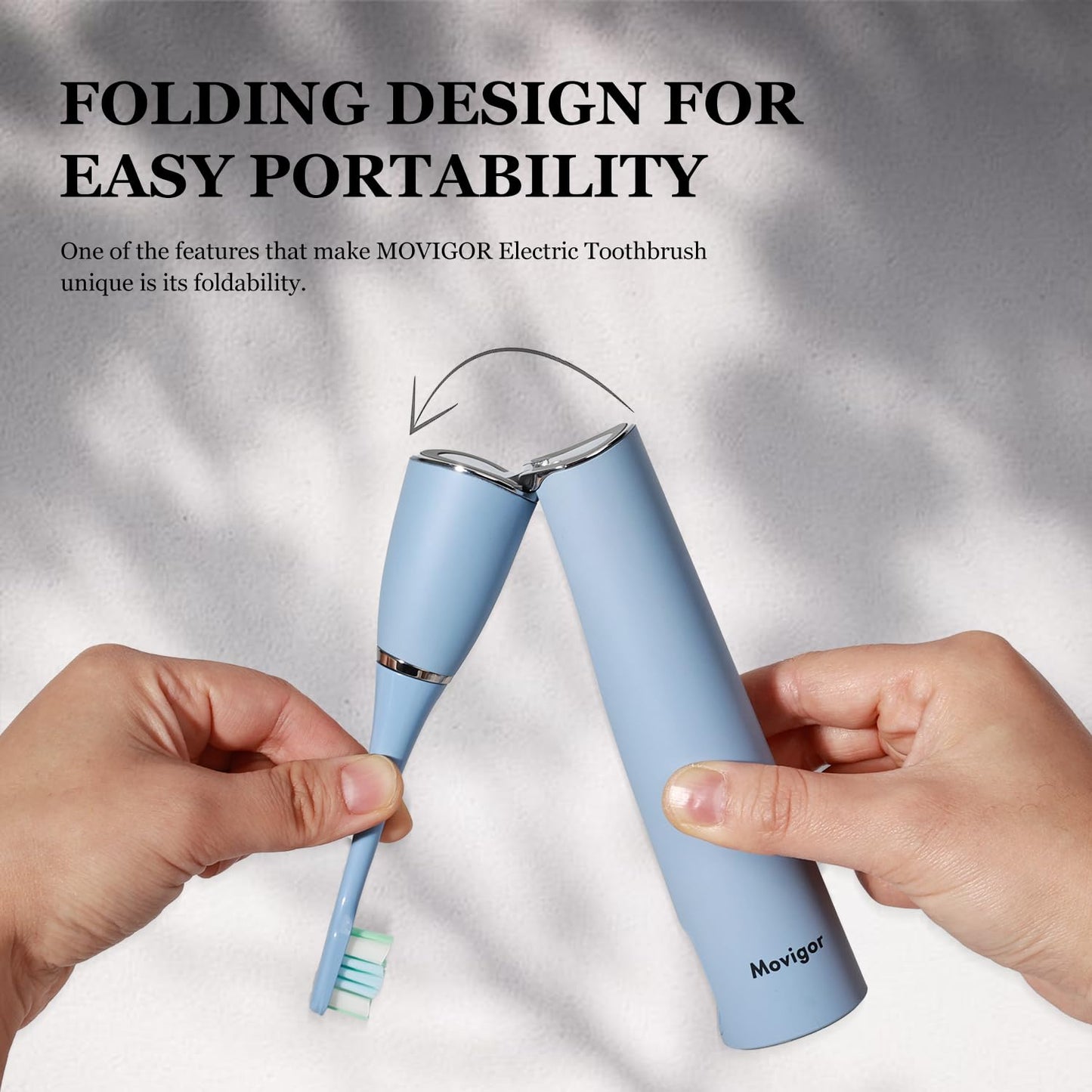 Ultra-Portable Foldable Electric Toothbrush with Dual UV-C/A Sanitization, 272 Personalized Modes, Last 60-90 Day Use, Leather Travel Case – Blue