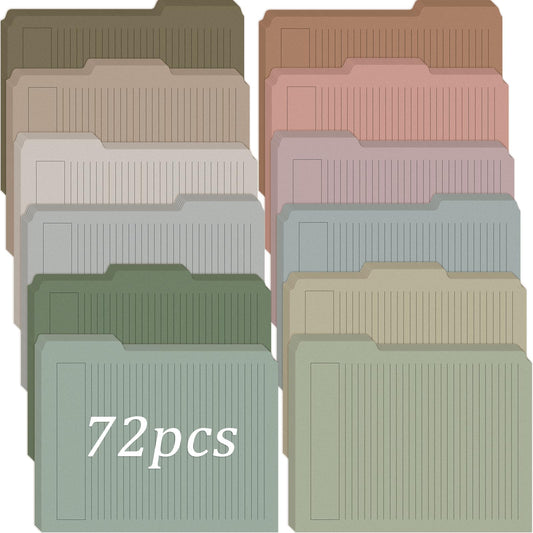 Cholemy 72 Pack Manila Lined Decorative File Folders, Letter Size, 1/3 Cut Tab, Colored Folders, 9.5 x 11.5 Inch, Heavyweight Paper, for Home Office File Storage (Gentle Colors)