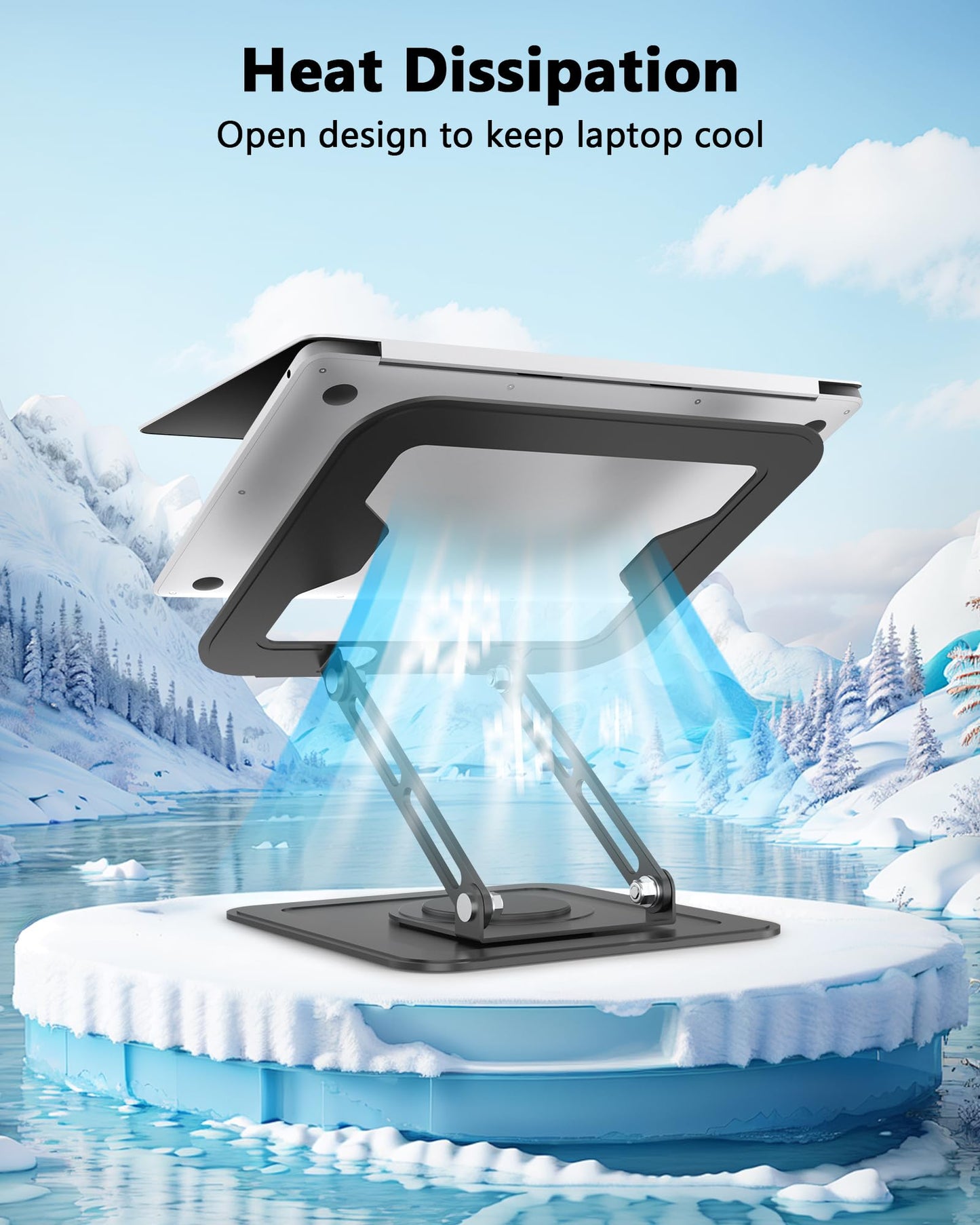 LOXP Adjustable Laptop Stand, Computer stand with 360 Rotating Base, Ergonomic Laptop Riser for Desk Foldable Laptop Mount Protable Computer Stand for Laptop Fits with MacBook Pro Air (10-16") - Black