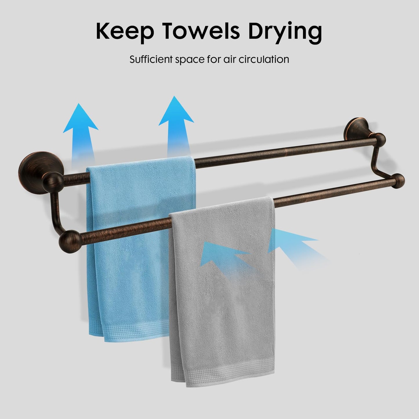 Ntipox Antique Bathroom Double Towel Bar Oil Rubbed Bronze, 24 Inch Towel Racks for Bathroom Wall Mounted,Bathroom Towel Holder Bronze,Two Towel Rod Hanger for Hotel
