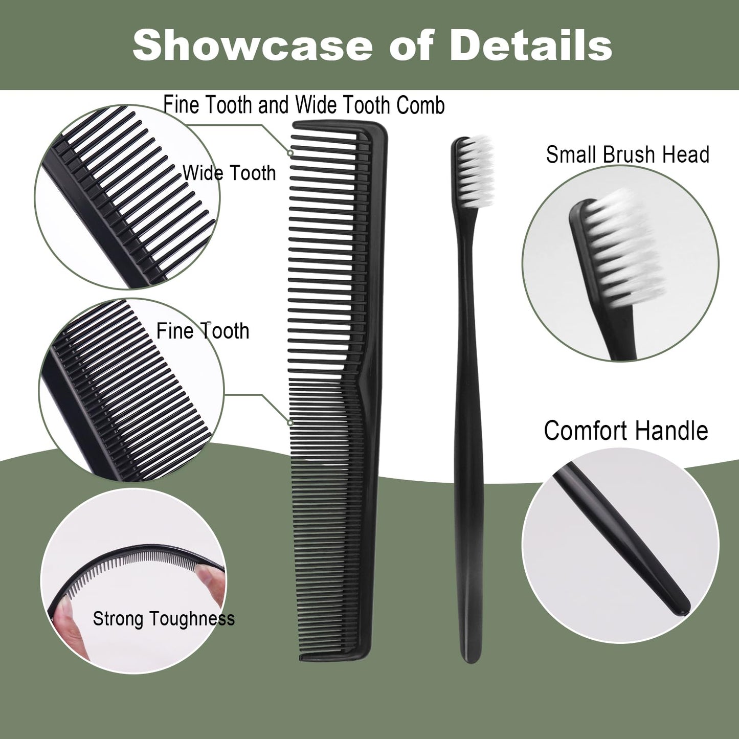 100 Pack Black Disposable Toothbrushes with Toothpaste and Comb Set,10g Toothpaste,7inch Hair Comb,Individually Wrapped Disposable Travel Toothbrushes Kit in Bulk for Homeless,Airbnb,Hotel,Shelter