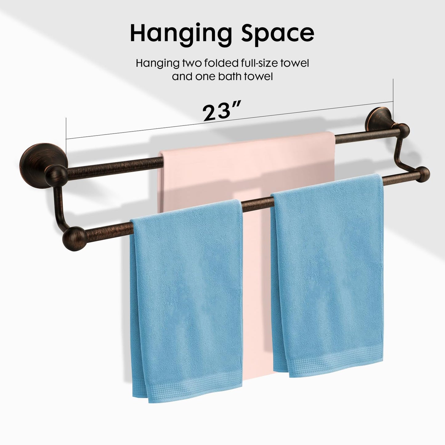 Ntipox Antique Bathroom Double Towel Bar Oil Rubbed Bronze, 24 Inch Towel Racks for Bathroom Wall Mounted,Bathroom Towel Holder Bronze,Two Towel Rod Hanger for Hotel