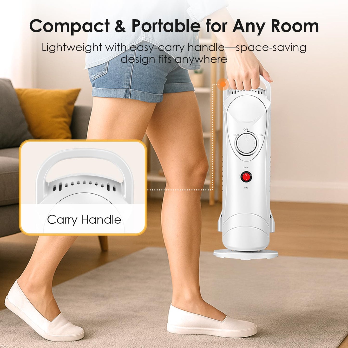 Air Choice Oil Heaters for Indoor Use, 700W Radiator Heater, Overheat Protection, Silent Operation, Adjustable Thermostat with 2 Heat Settings, Compact Electric Heater for Bedroom Office Desk, White
