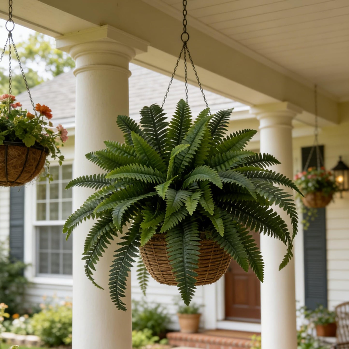 Senjie Artificial Boston Fern 4 Set 55 Branches Fake Ferns for Outdoors 32Inch Faux Plant for Home Living Room Office Decor