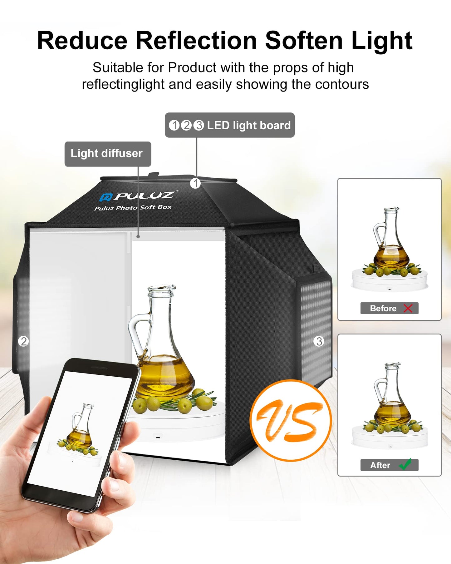 PULUZ Upgrade Light Box & Soft Box, 16"x16" Professional Shooting Tent with 480 LED Lights Photo Studio Light Box Photography with 4 Color PVC Backdrops for Jewelry and Product Photography