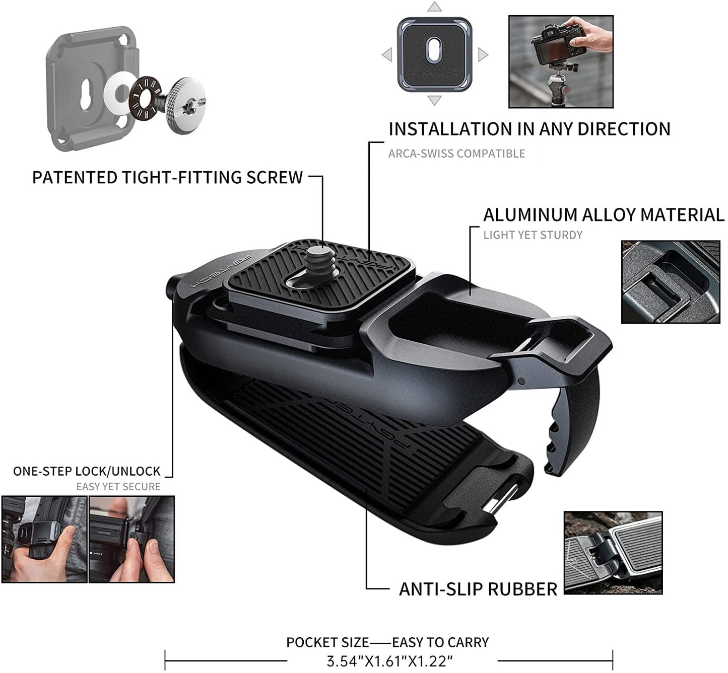 PGYTECH Beetle Camera Clip with Plate Camera Quick Release System for Sony, Nikon, Fuji, DSLR Action Camera Backpack Camera Strap Mount (for Camera)