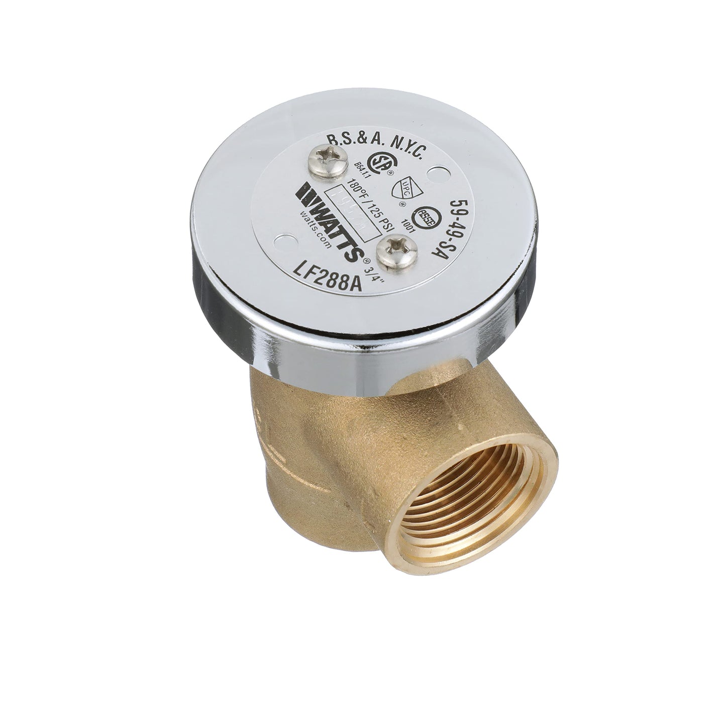 Watts LF288A Series 3/4" Lead-Free Brass Anti-Siphon Vacuum Breaker Backflow Preventer, Female NPT Inlet and Outlet, Silicone Disc Seat, Chrome Hood, Low-Flow Applications