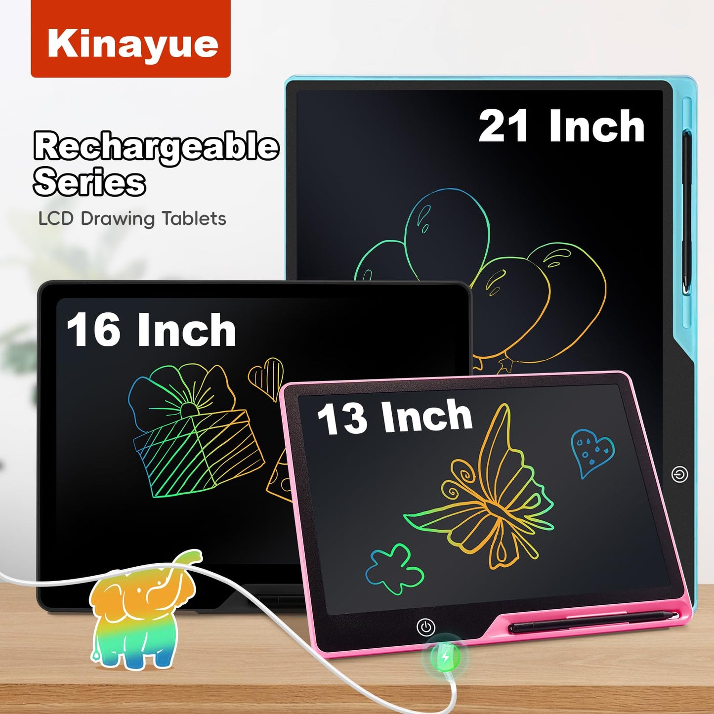 Kinayue LCD Writing Tablet for Kids, Rechargeable Doodle Board,Easter Basket Stuffers,Preschool Learning Toys Christmas Birthday Gift 3 4 5 6 7 Year Old Girls Boys (Blue, 21 Inch)