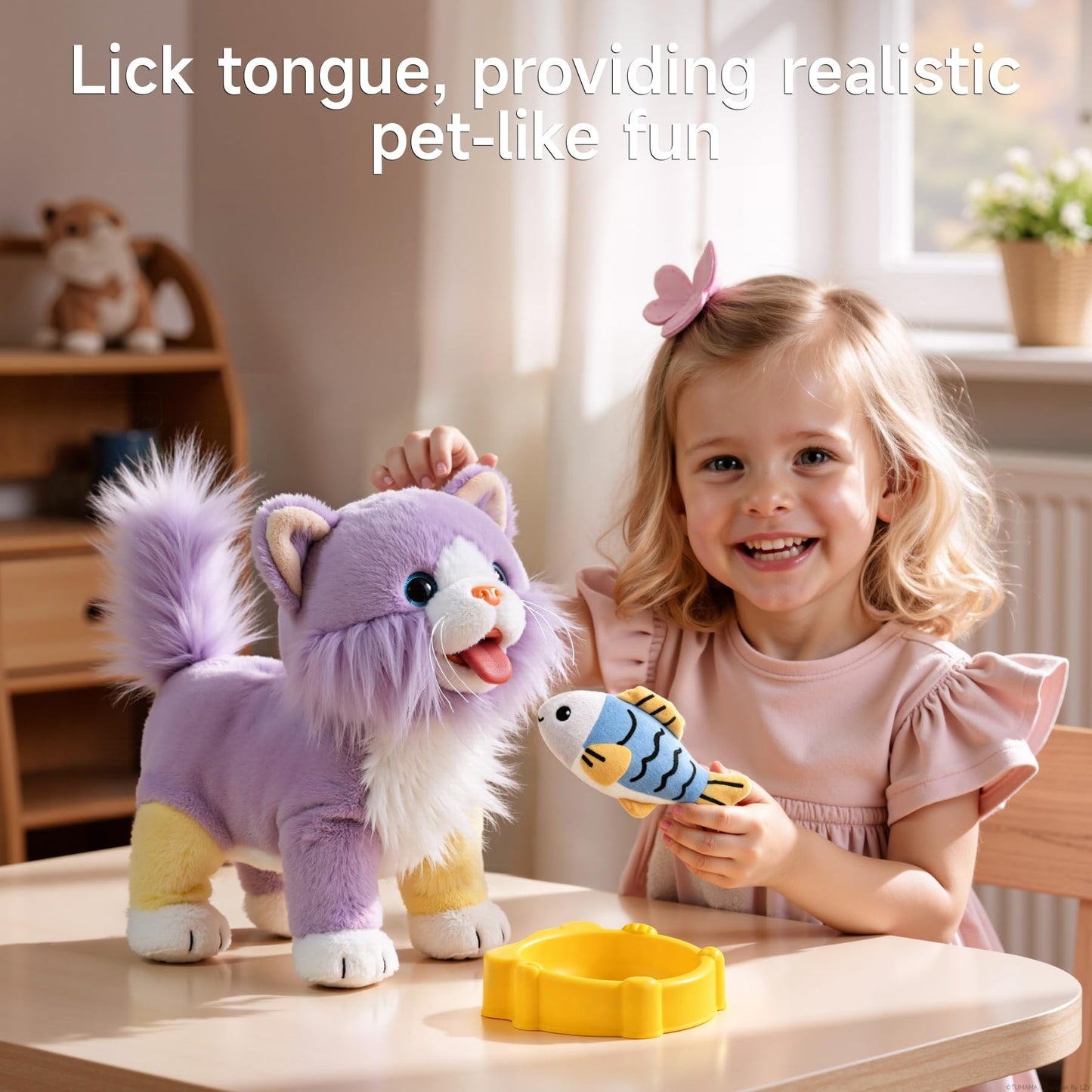 OR OR TU Walking Toy Cat with Remote Control Leash, Plush Cat Electronic Interactive Toys for Girls Singing, Shake Tail, Licking, Meows Realistic Stuffed Animal Cat Age 2 3 4 5+ Years Old Best Gift