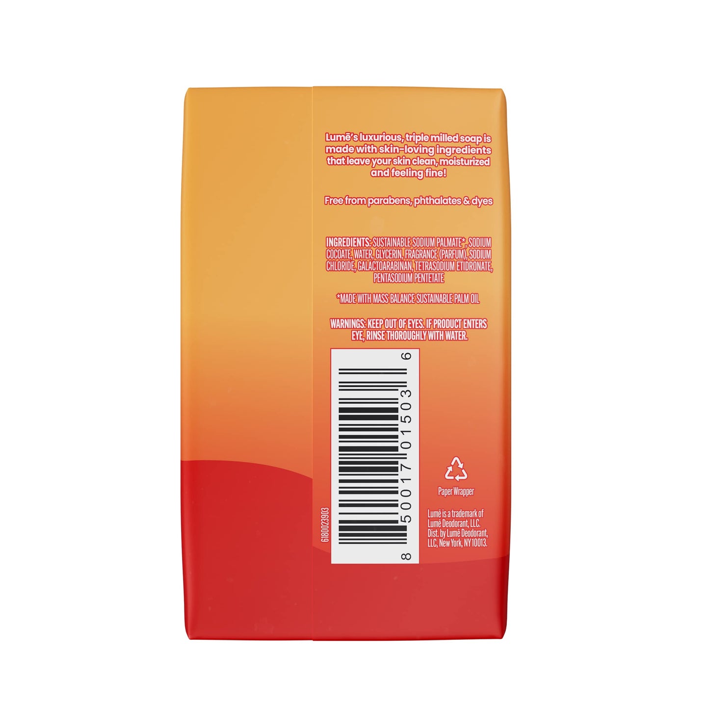 Lume Triple Milled Bar Soap - Rich Moisture & Gentle Cleansing - Paraben Free, Phthalate Free, Skin Safe - 5 ounce (Pack of 4) (Clean Tangerine)