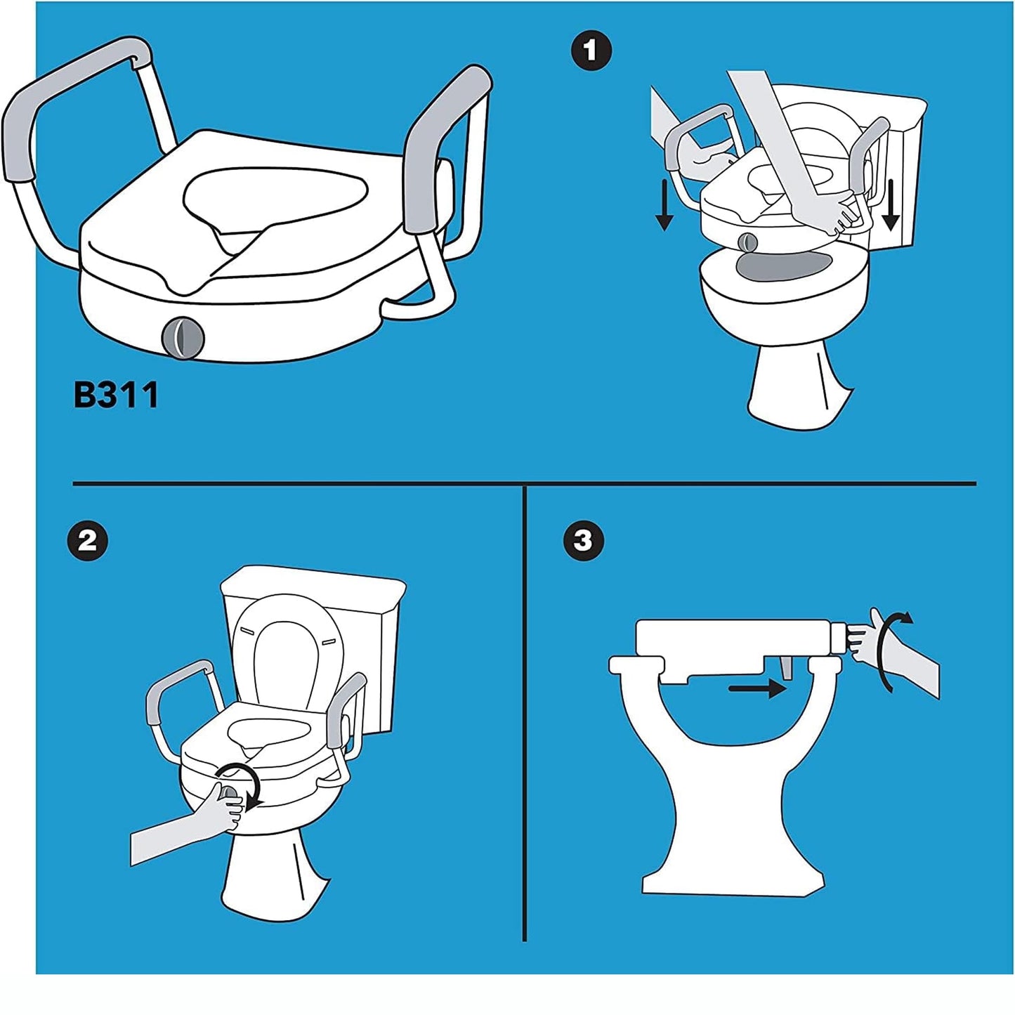 ProBasics E-Z Lock Raised Toilet Seat with Handles, 4.5" Toilet Seat Riser with Arms, Fits Most Elongated and Round Toilets, Handicap Toilet Seat, Elevated Toilet Seat, Handicap Toilet Seat - White