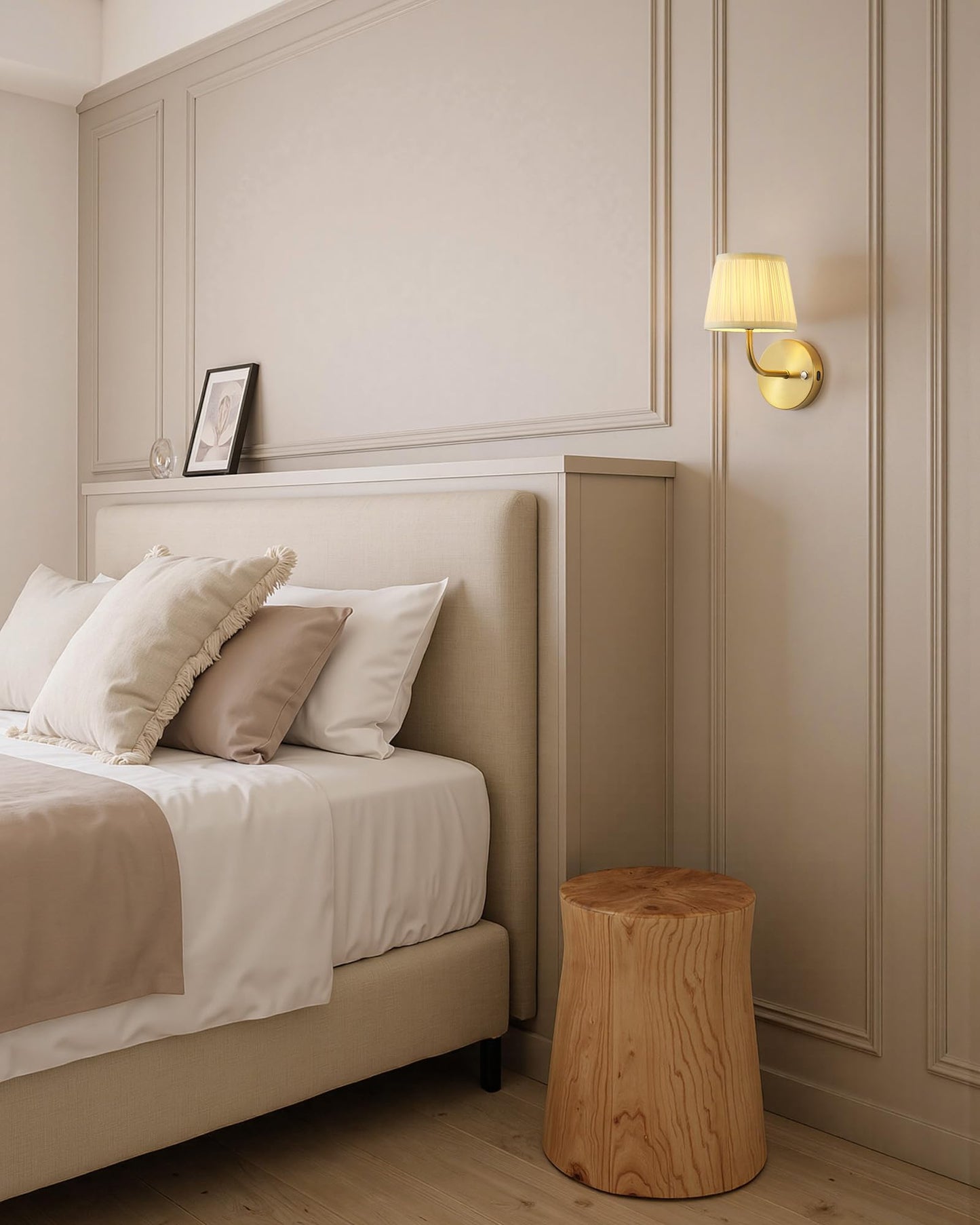 PUSU LED Cordless Gold H9.6 inch Small Wall Sconces Set of 2, Rechargeable 5200mAh Battery Operated Fabric Wall Lamp with Remote, Lighting for Living Room, Bedroom, Hallway, Bathroom, Stairs, Kitchen