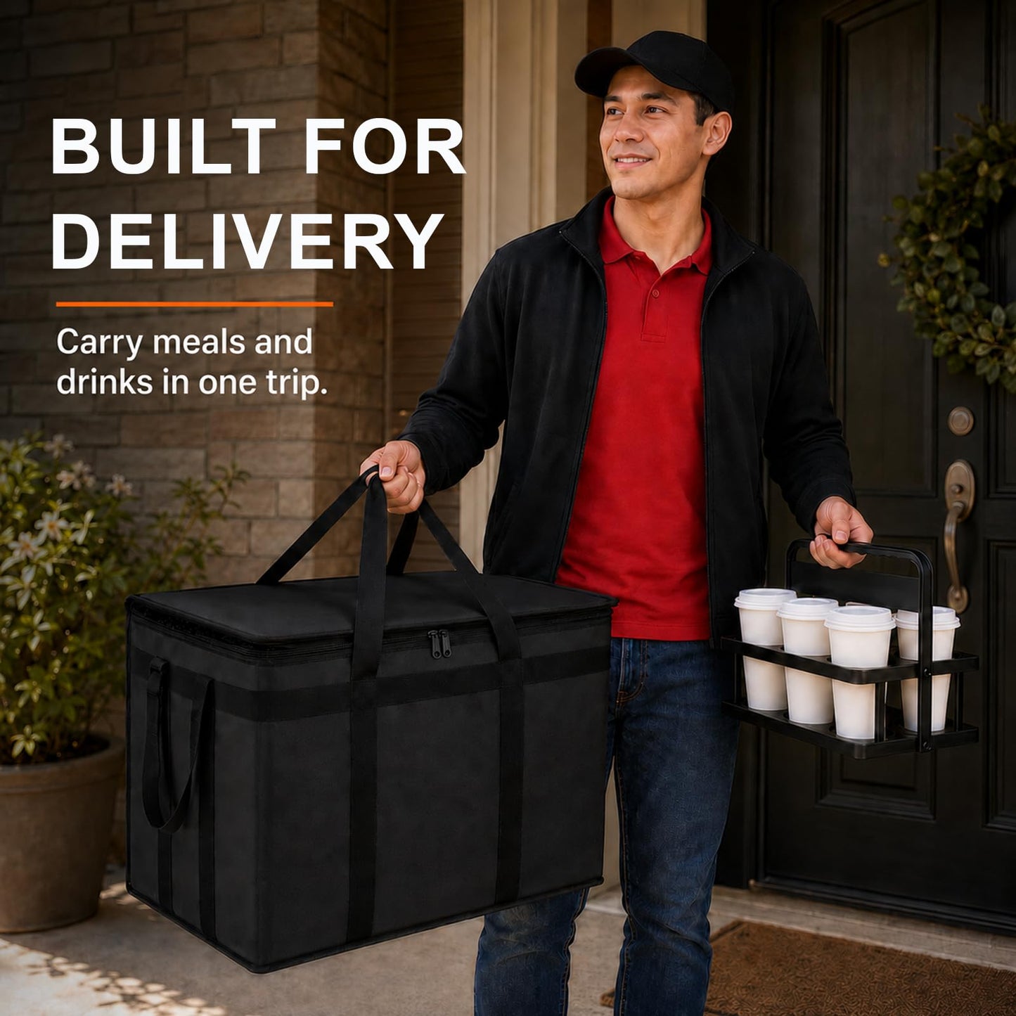 Cooler Insulated Food Delivery Bag & Drink Carrier with Hard Bottom, XXX-Large Pizza Bags for Commercial Food Delivery, Grocery Catering Travel Thermal Frozen Carrier, Cold Warmer Accessories