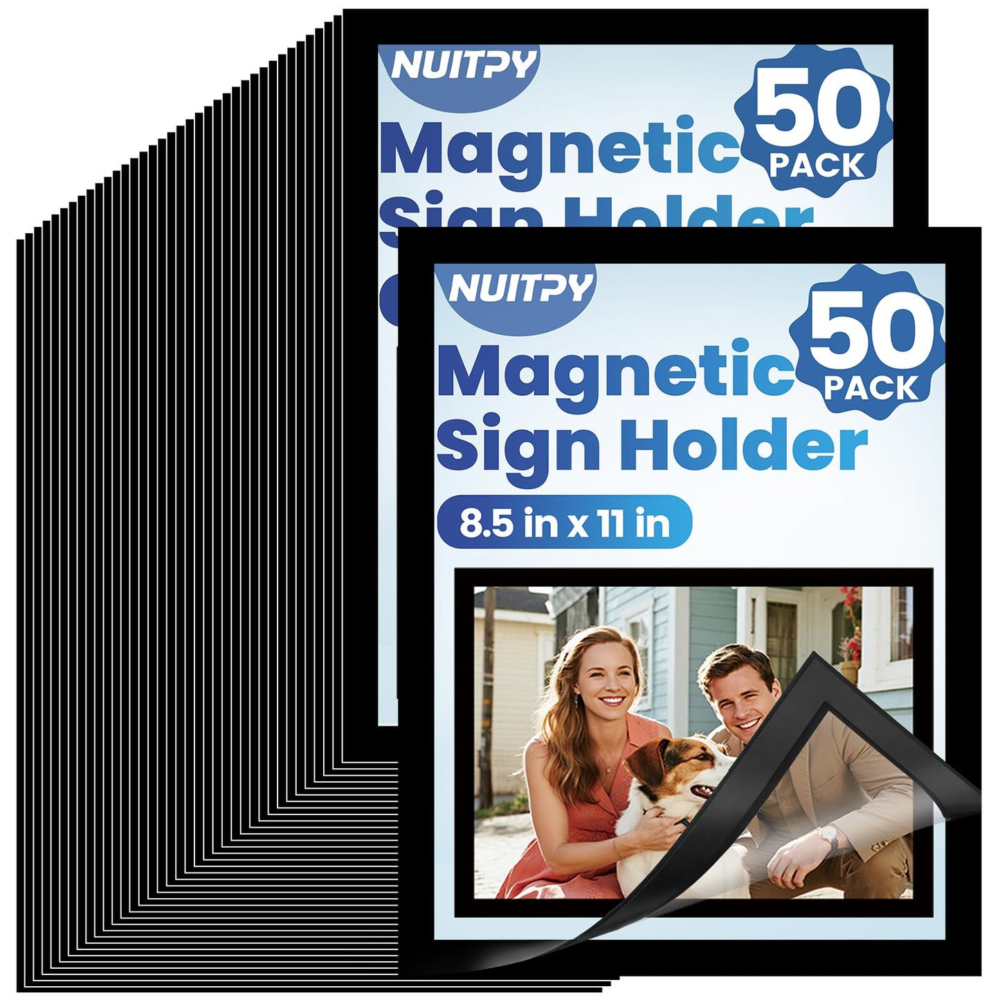 NUITPY 50 Pack Magnetic Sign Holder, 8.5in x 11in Self Adhesive Wall Mount Magnetic Document Holder, Magnetism Border Sign Holder with Transparent PVC Front Cover