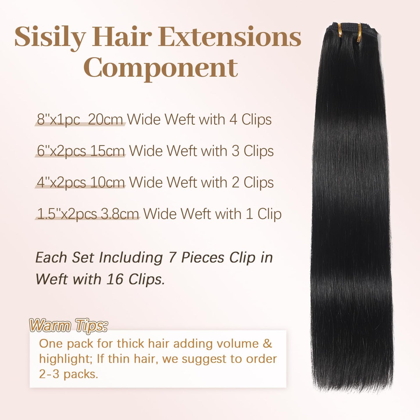 Sisily Clip in Hair Extensions Real Human Hair, 24 Inch Premium Human Hair Clip in Extensions Natural Black, Soft Straight Hair Extensions Real Human Hair Clip ins 7PCS Double Weft（24 Inch #1B）