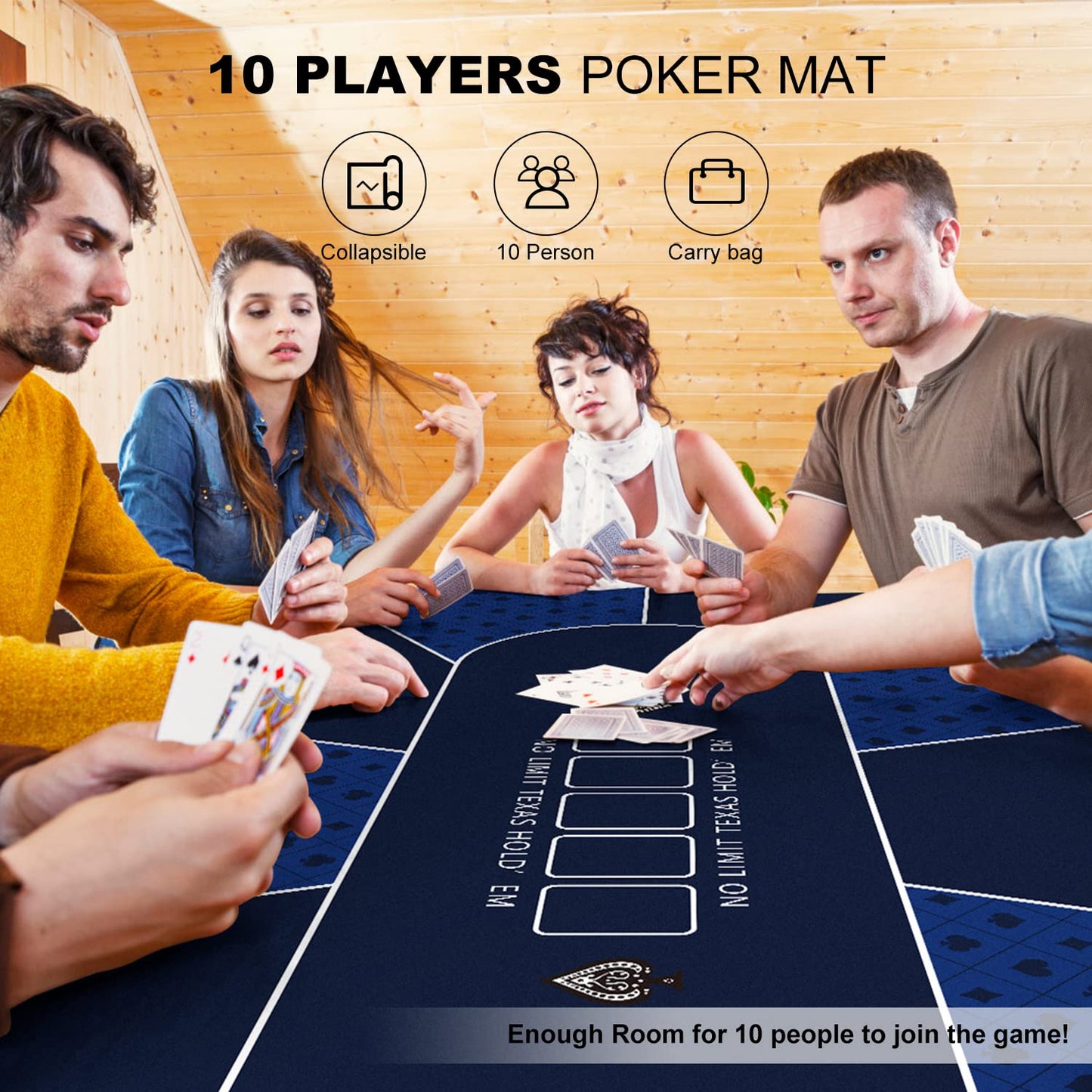 70 x 35 Inch Poker Mat, 8 Players Texas Hold'em Poker Rubber Mat Poker Topper for Tables, Folding Portable Poker Table Top Layout w/Carrying Bag for Poker Games, Blackjack, Casino (70 x 35 Inch-Blue)