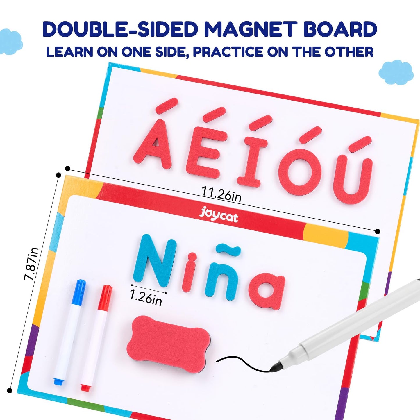 JoyCat Classroom English & Spanish Magnetic Letters Kit 234 Pcs with Double-Sided Magnet Board - Foam Alphabet Letters for Preschool Kids Spelling and Learning - Fridge Magnets ABC Education Toys