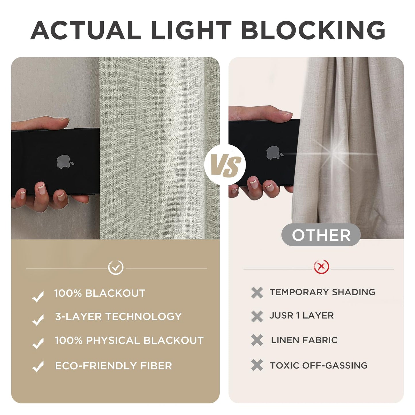 Joydeco Blackout Curtains for Bedroom - 84 Inch Long 100% Light Blocking 2 Panels Light Beige Drapes, Thermal Insulated Room Darkening Curtains, Linen Textured for Living Room, Rod Pocket & Back Tabs