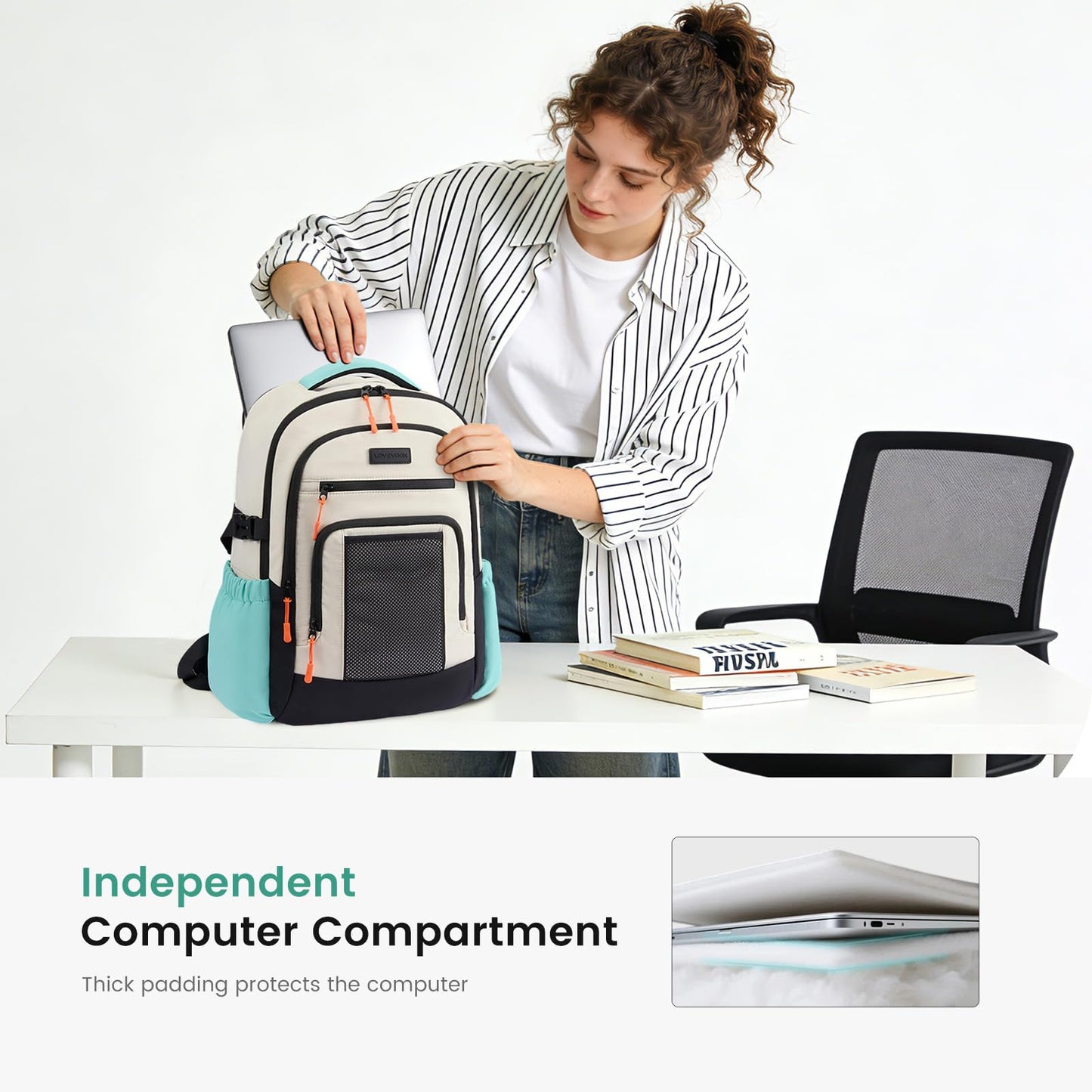 LOVEVOOK Laptop Backpack for Women with Cup Holder,15.6 Inch Work Teacher College Computer Backpack Bag with Chest Buckle Back Pad Shoulder Buckle,Waterproof Bookbag School Backpack for Girl Boy Teen