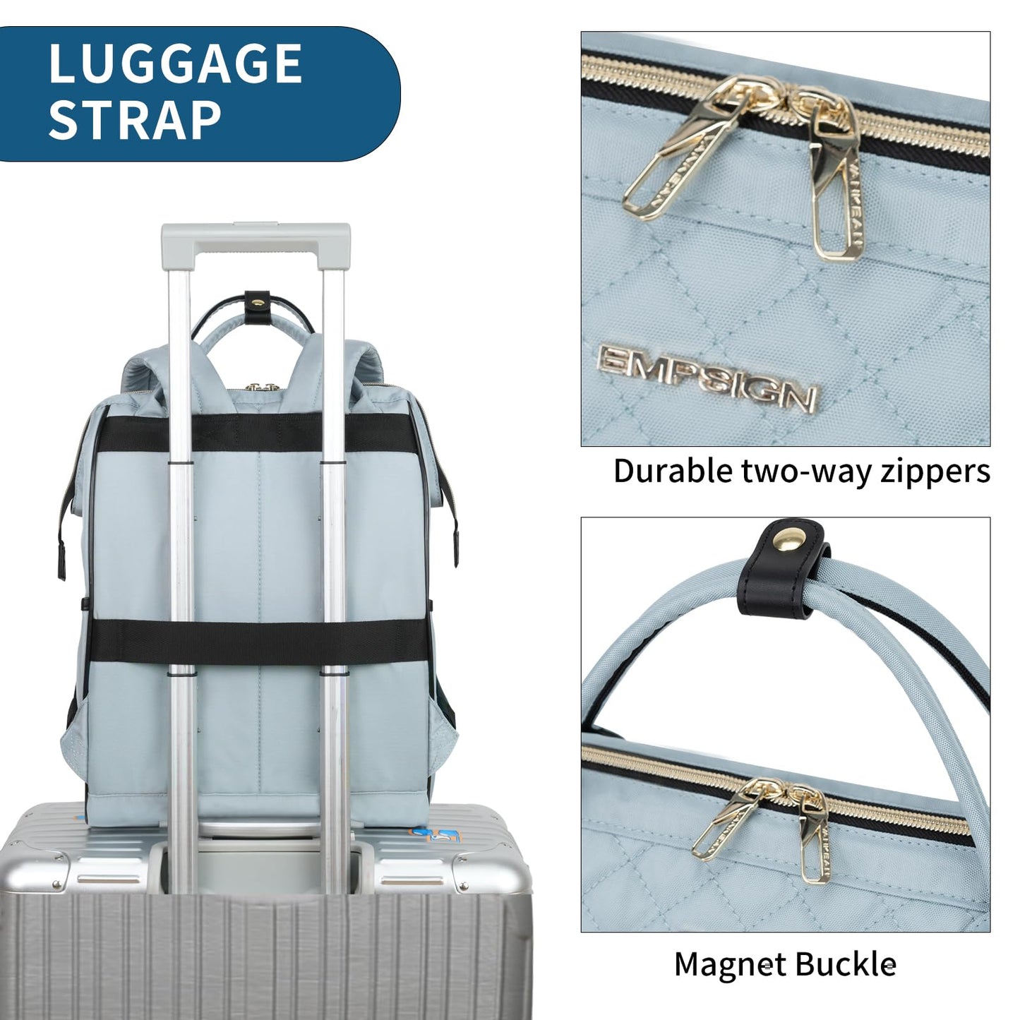 EMPSIGN 17 Inch Laptop Backpack for Women, Work Business Travel Computer College Bags, Large Capacity Water-repellent Quilted Casual Daypack, Light Blue