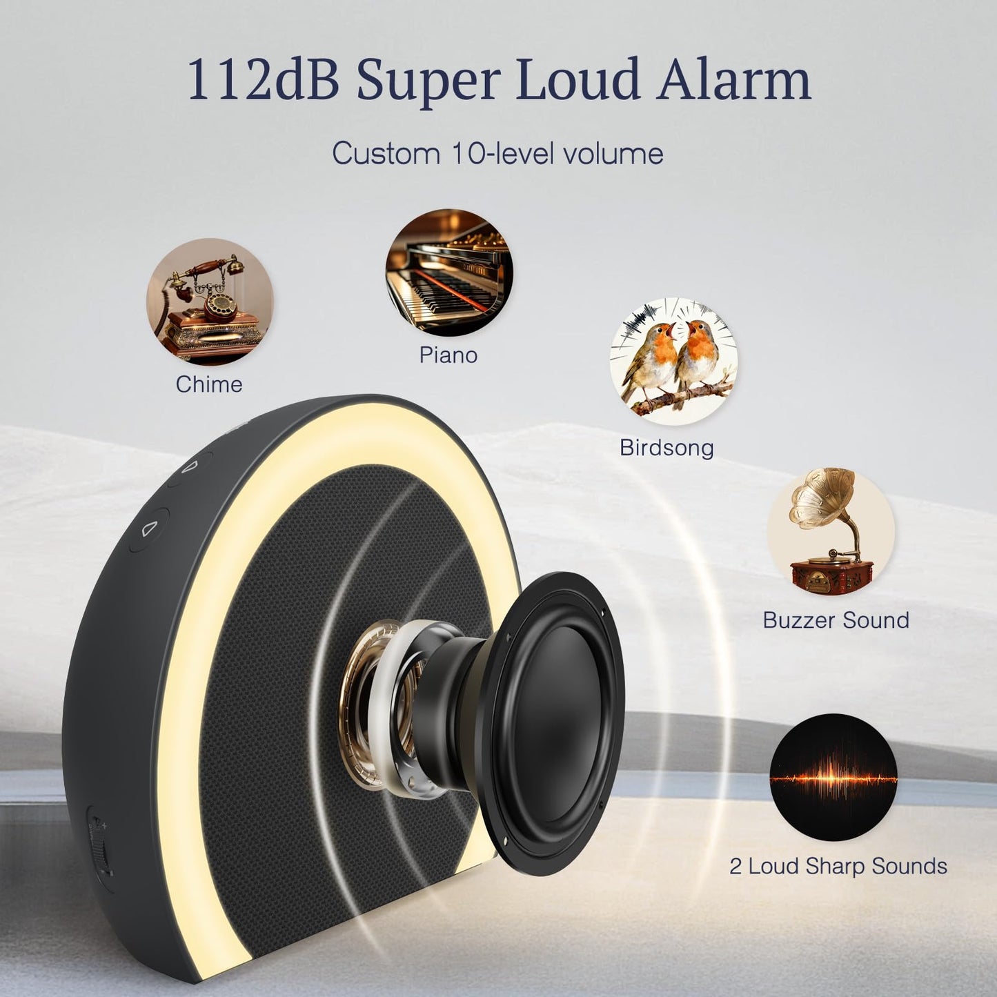 ANJANK Super Loud Alarm Clock with Wireless Bed Shaker, Vibrating Dual Alarm with Light Wake Up for Heavy Sleepers & Hearing Impaired, 9-Color Night Light, 8 Sounds, 0-100% Dimmer, USB Charger