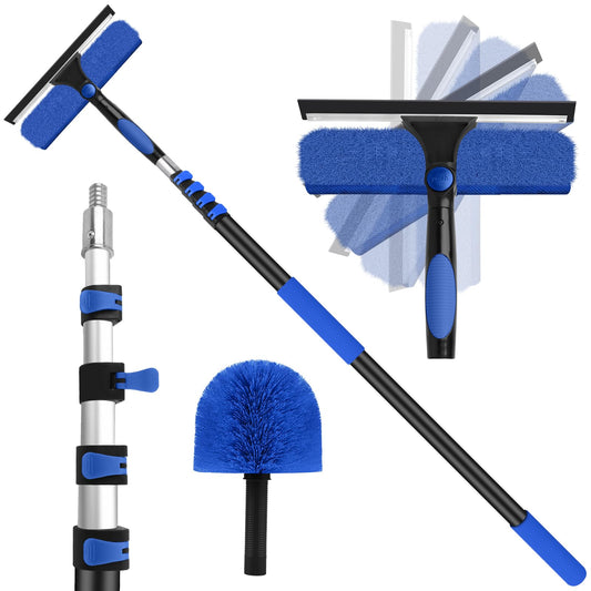 26FT+ Window Washing Kit with Extension Pole, High Reach Duster Kit, Cobweb Duster with 5-20FT Telescoping Pole, 2 in 1 Window Cleaning Squeegee Kit for Outdoor & Indoor Cleaning