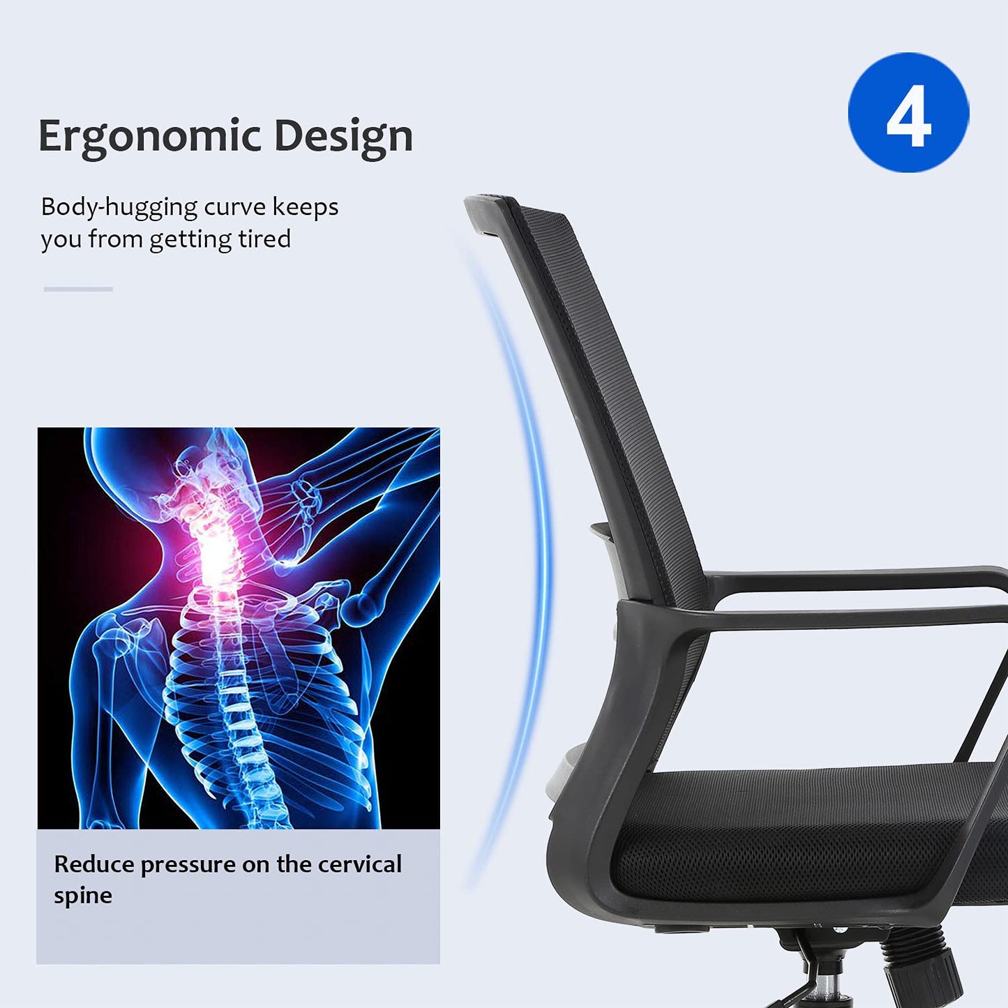 FDW Office Chair Ergonomic Desk Chair Mid-Back Mesh Computer Chair Lumbar Support Comfortable Executive Adjustable Rolling Swivel Task Chair with Armrests,Black