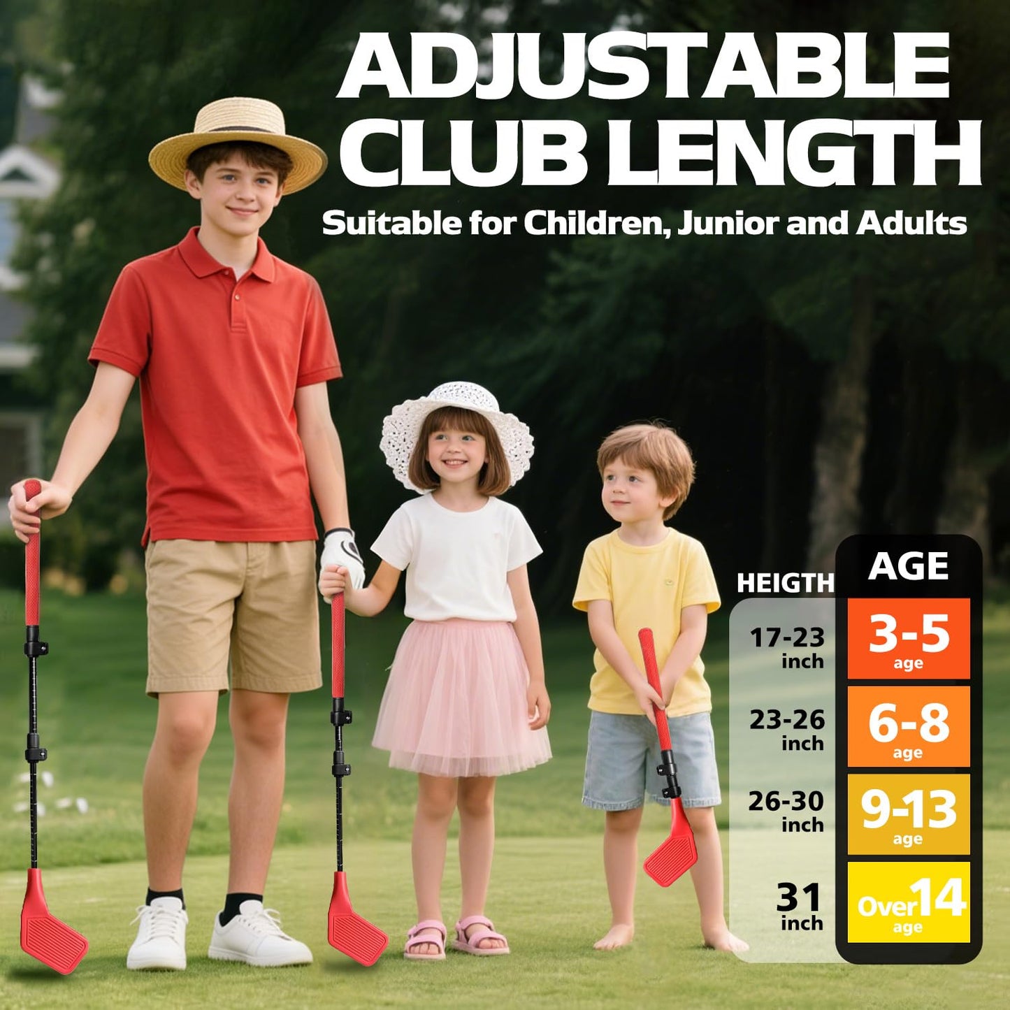 wootfairy Beginner Kids Golf Club Set, Adjustable Kids Junior Golf Clubs with Oversized Club Heads for Family Play Golf Game in Backyard, Grass & Park Play