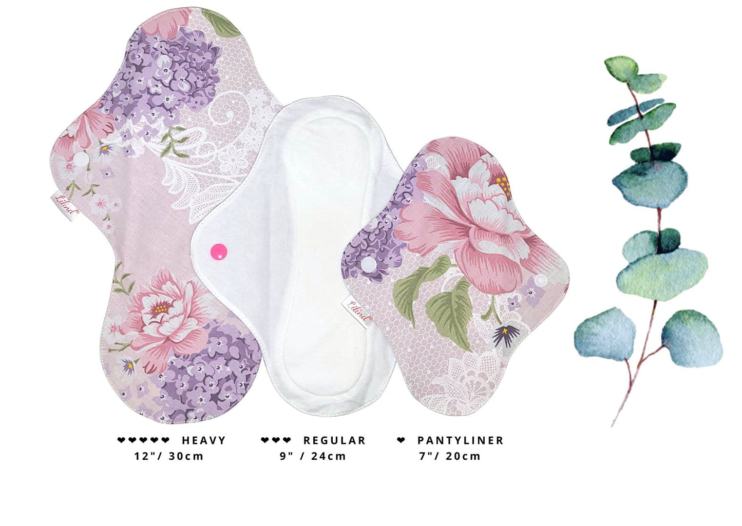 Lilind® 6 Pack Organic Cloth Pads, Regular 9 inch 100% Cotton Reusable Menstrual Sanitary Napkins, Free Wet Bag, Complete Set, Zero Waste