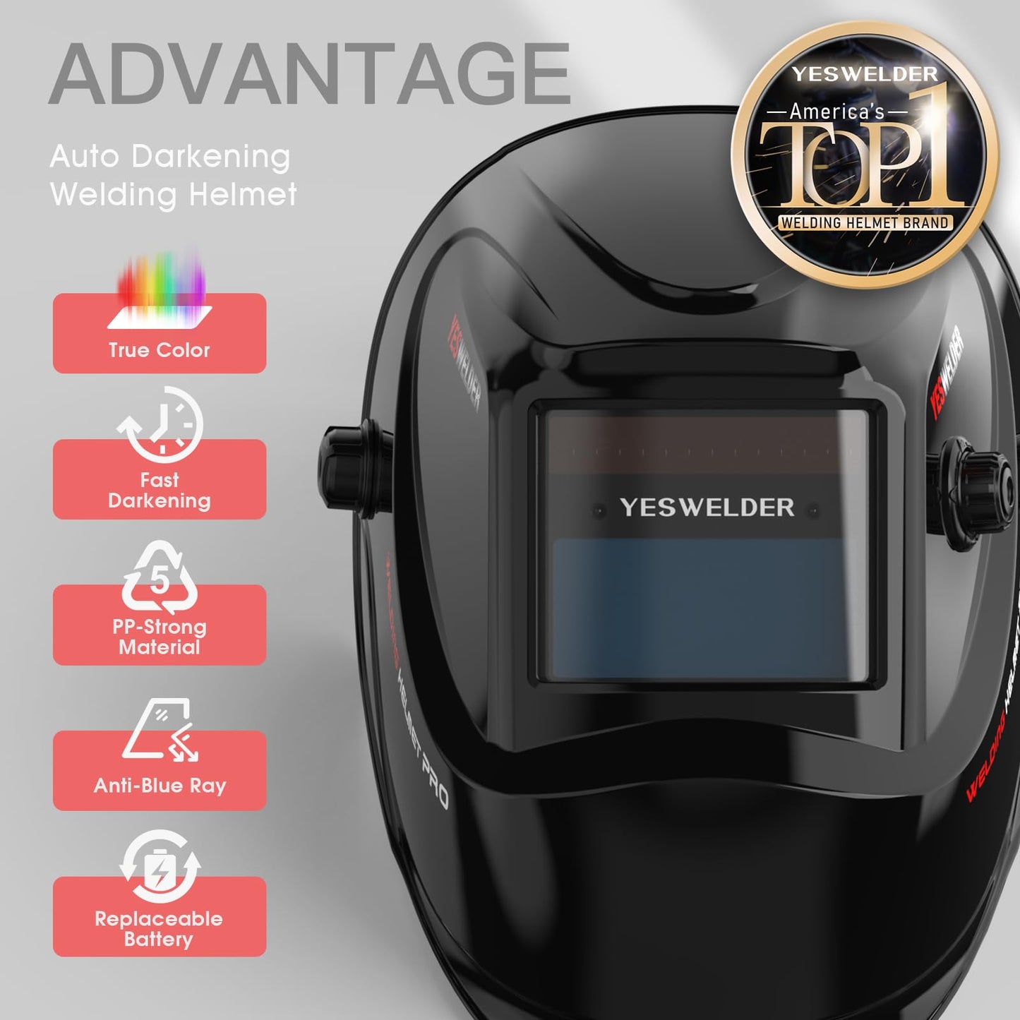 YESWELDER True Color Solar Powered Auto Darkening Welding Helmet, Wide Shade 4/9-13 for TIG MIG ARC Grind Welding Hood Helmet