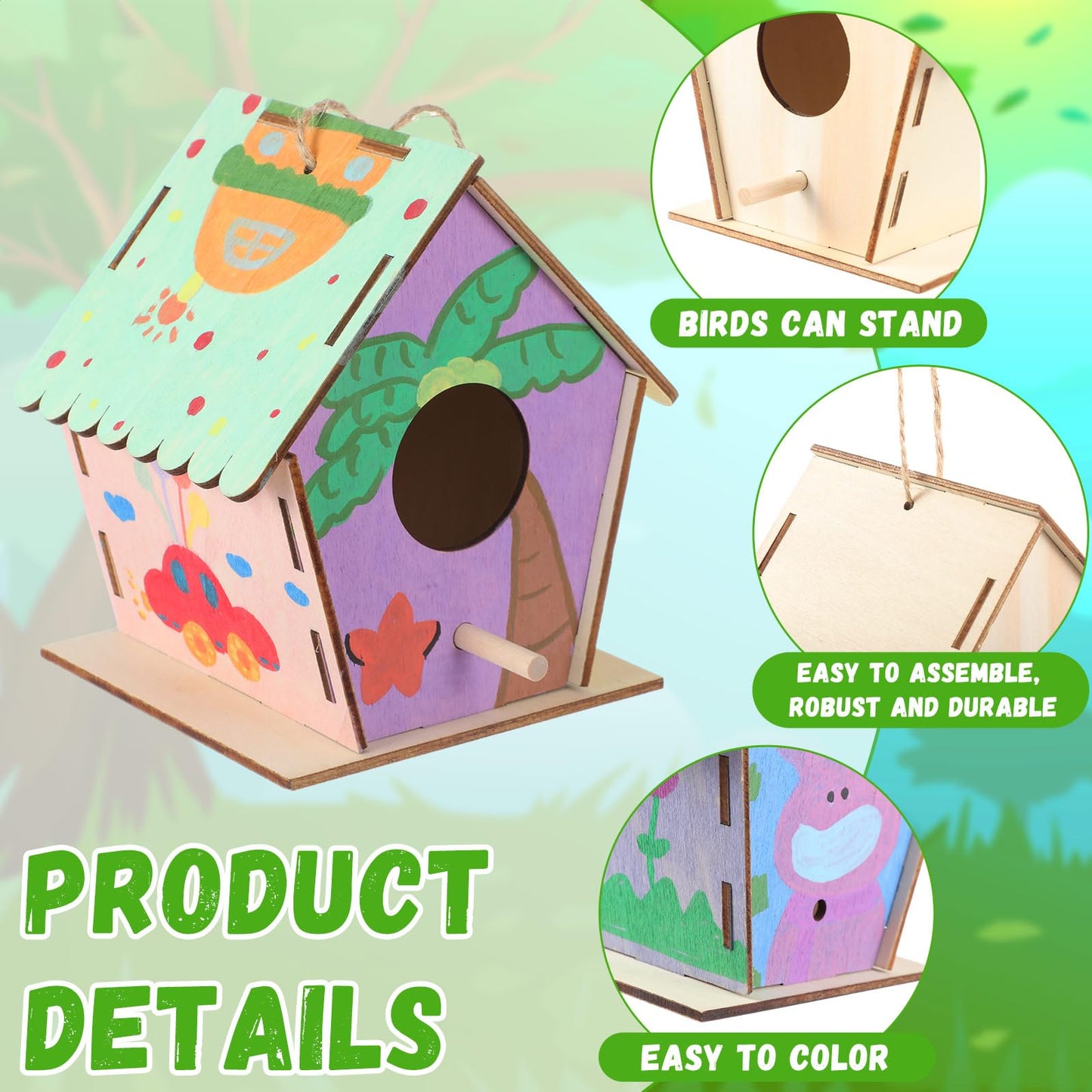 DoubleFill 4.3" Wooden Bird Houses Bulk for Kids DIY Kid Art Craft Outdoor Birdhouse Kit Unfinished Hanging Birdhouse for Children to Build Wooden Arts and Craft for Girls Boys (24 Pack)