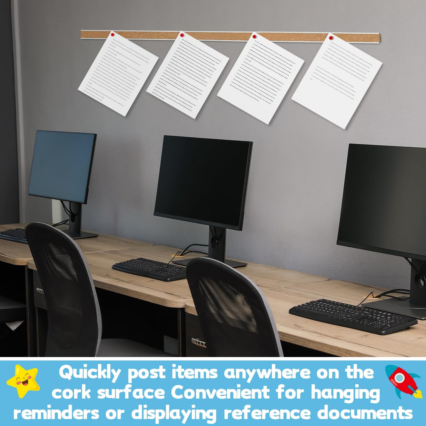 Threehoney 5 Pcs 48" x 1" Cork Strips Bulletin Bar Strips for Wall Bulletin Board Aluminum Trim Brown Cork Boards with Accessories for Paste Notes Photos Classroom Office Home Holiday Decor