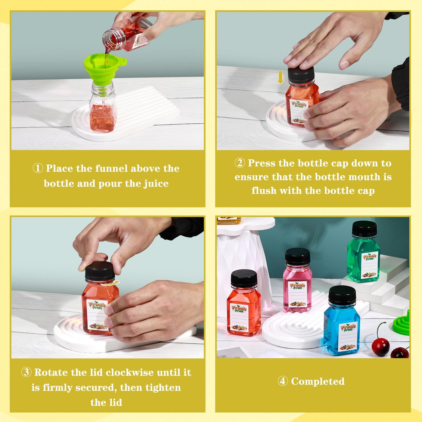 100 Pcs 4 oz Plastic Juice Shot Bottles with Caps, Clear Ginger Shots Bottle with Lids, Small Bottles for Liquids, 4 oz Plastic Reusable Leak Proof Mini Containers for Juice,Milk,Ginger,Whiskey,Water