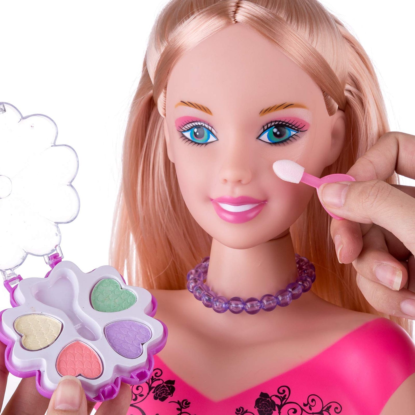 KonHaovF Kids Doll Head for Hair Styling and Make Up for Little Girls,Head Styling Doll with Hair Makeup Practice, Hair Styling Doll Makeup Toys for Kids with Hair Dryer, Accessories (Pink)