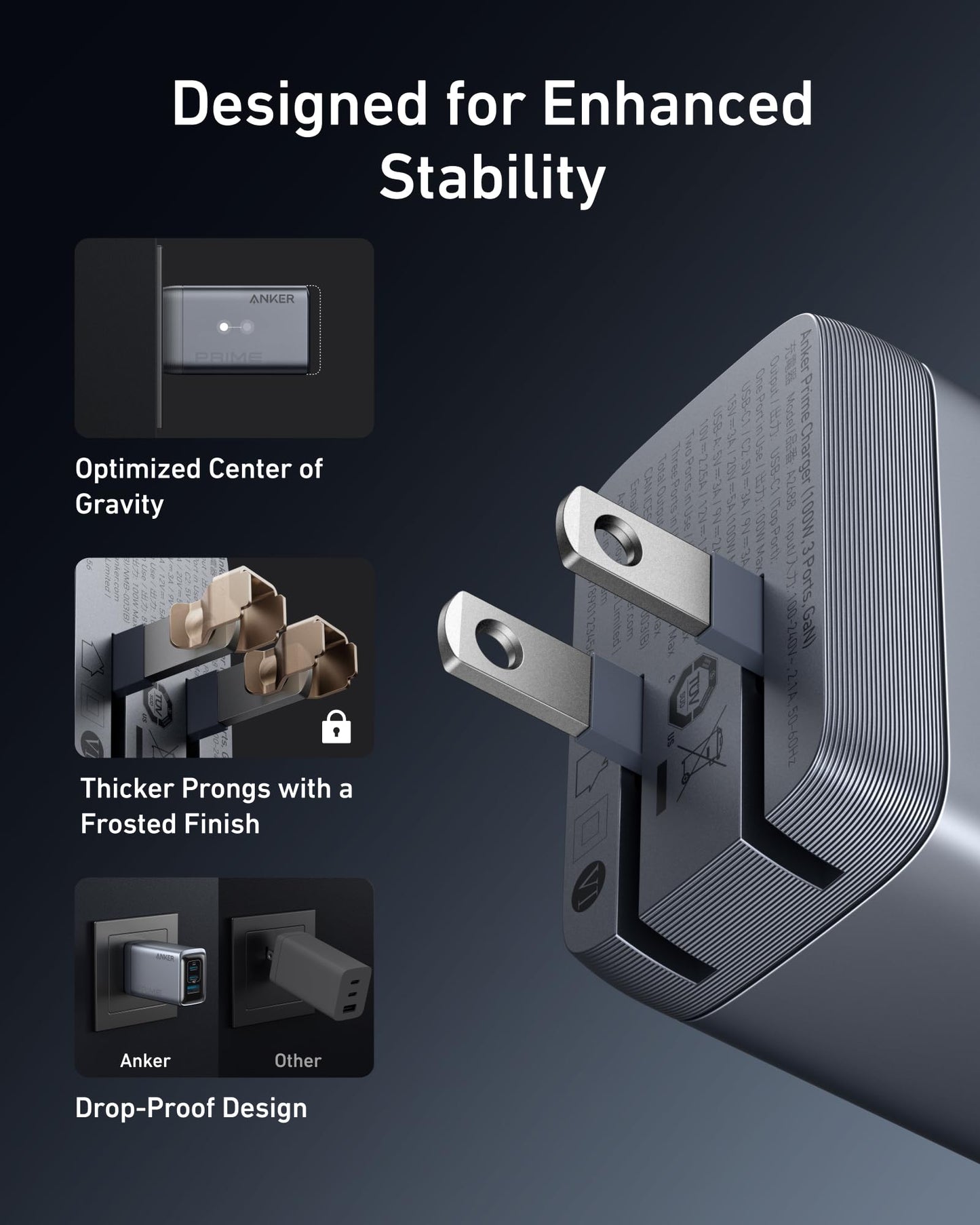 Anker Prime Charger, 100W 3-Port GaN USB C Charger Block, Foldable and Compact for MacBook, iPad, iPhone 17 Series, Galaxy S24/S23, and More