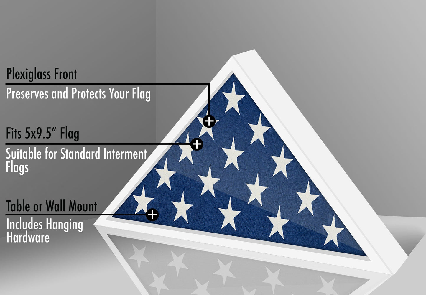 Americanflat Large Flag Display Case for Folded 5x9.5' Burial Flags - Engineered Wood Display Box for Wall or Tabletop - Silhouette Collection - White