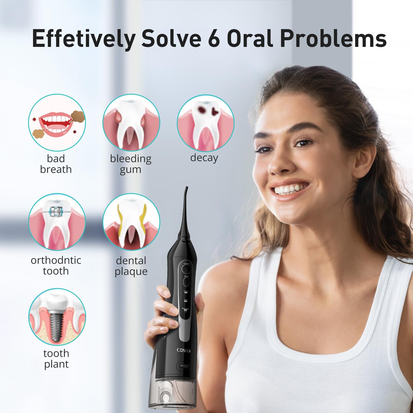 COSLUS Water Dental Flosser Teeth Pick: 2 Pack 300ml Portable Cordless Oral Irrigator,Rechargeable Travel Irrigation Cleaner for Teeth,Gums,Braces Care,Ipx7 Waterproof Electric Flossing C20