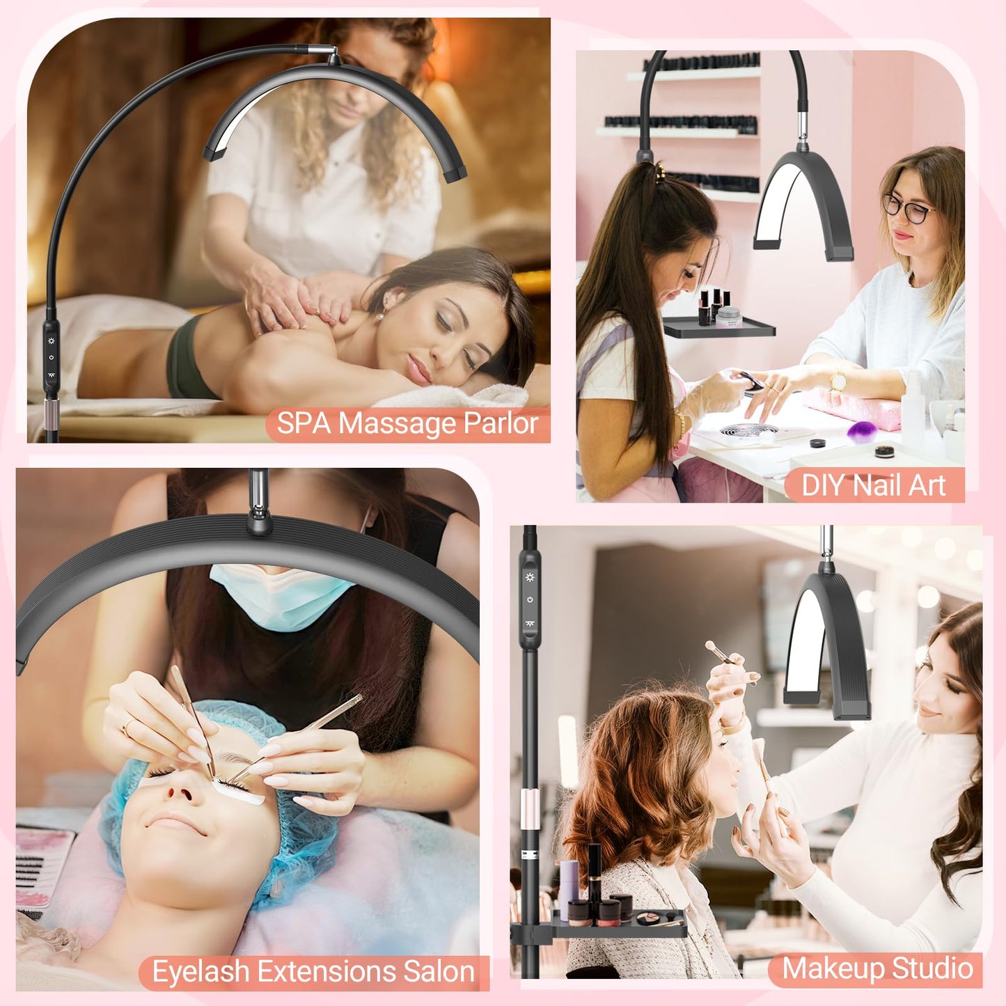 LIONVISON Half Moon Lash Light: 6500K LED Lamp Ring Light with Tray - 360° Flexible Gooseneck Durable Metal Stand - Salon Use for Lash Artists Eyelash Extensions (18In Black)