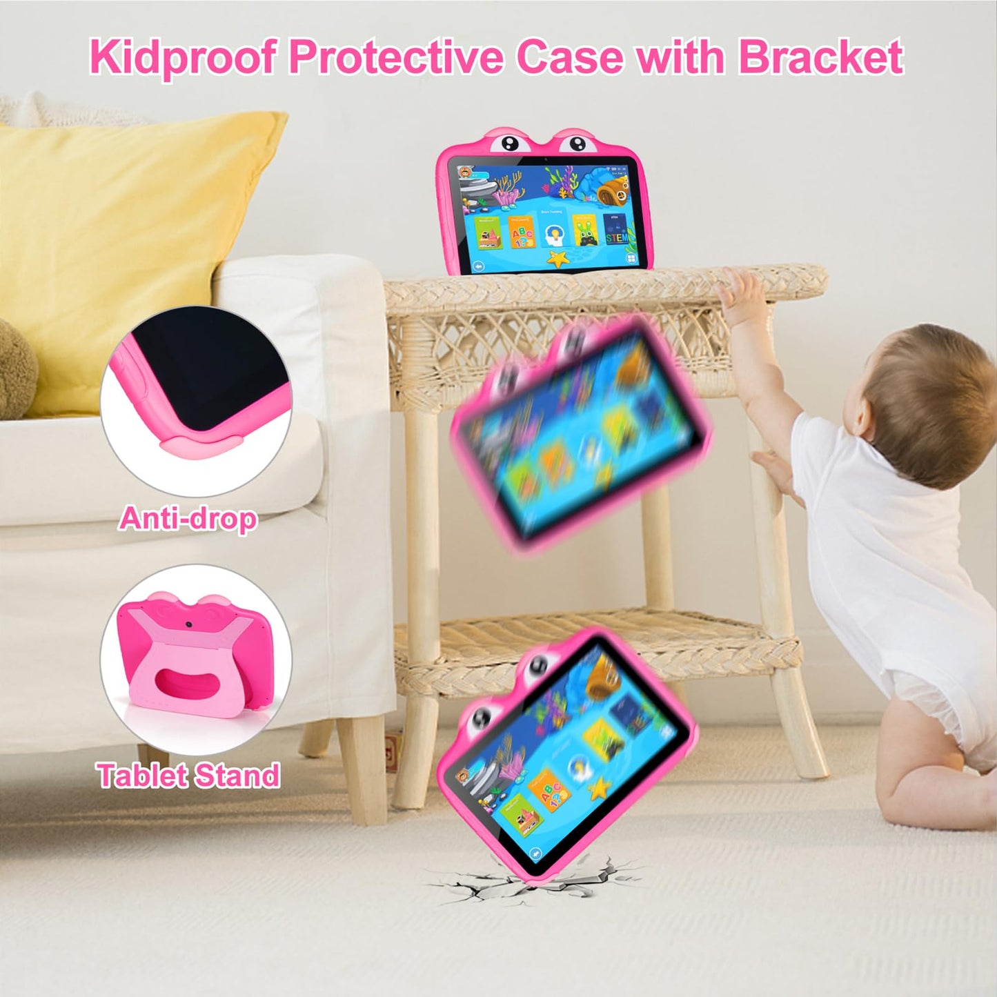 Kids Tablet 10.1 Inches Tablet for Kids, Android 11 64GB Kids Tablets with Case, Google Play, YouTube, Dual Camera, WiFi, Bluetooth, Apps Pre-Installed, Education, Parent Control Tablet (Pink)