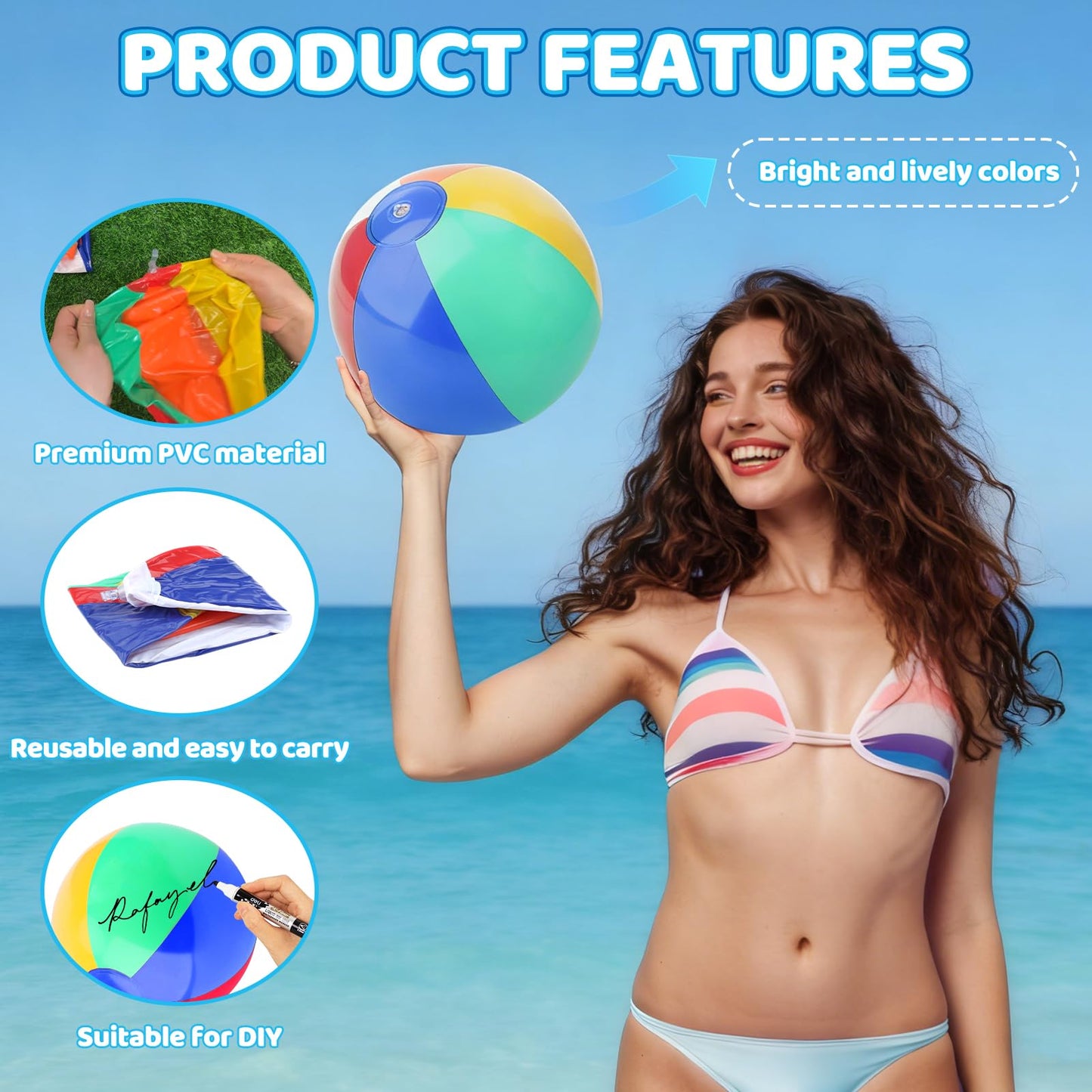 Coopay 72 Pack Inflatable Beach Balls Classic Rainbow Swimming Pool Ball Birthday Beach Party Decoration Summer Water Games Gifts 9 to 12 Inches from Inflated to Deflated