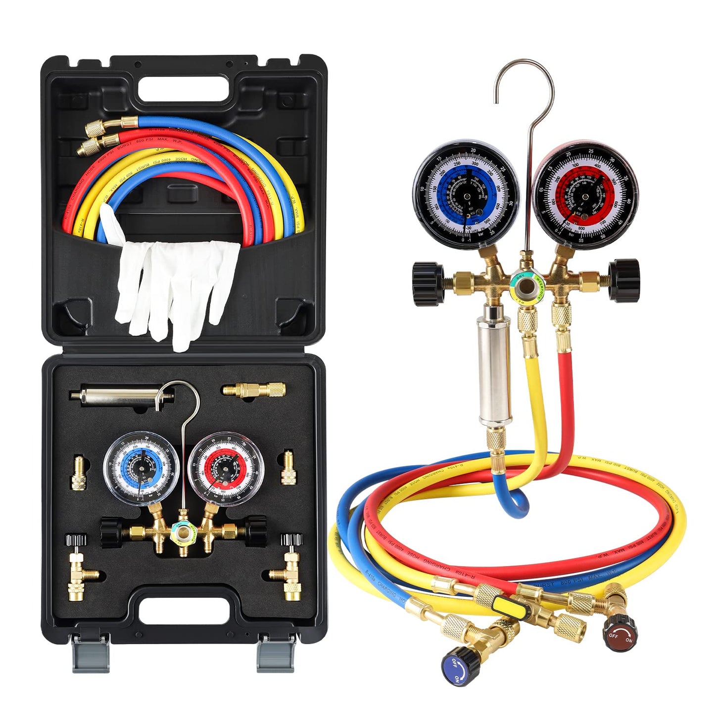 Lichamp HVAC R410a Gauges with Liquid Vaporizer, Vapor Charging Manifold Gauge Set for 410A R404a R22 R32, R41013